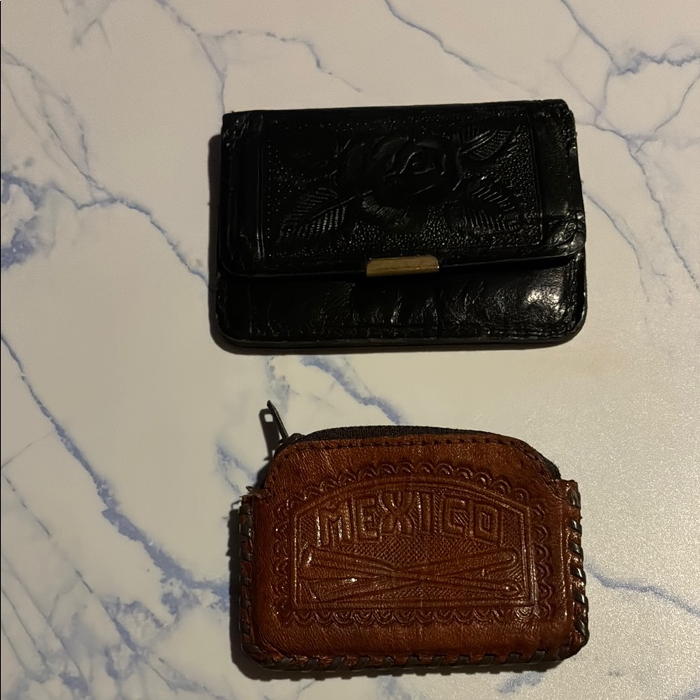 Vintage Black and Brown Hand Tooled Embossed coin purses
